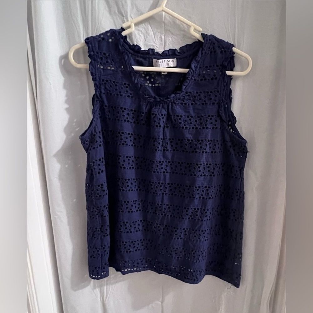 August Silk Sz L EUC Eyelet Top
